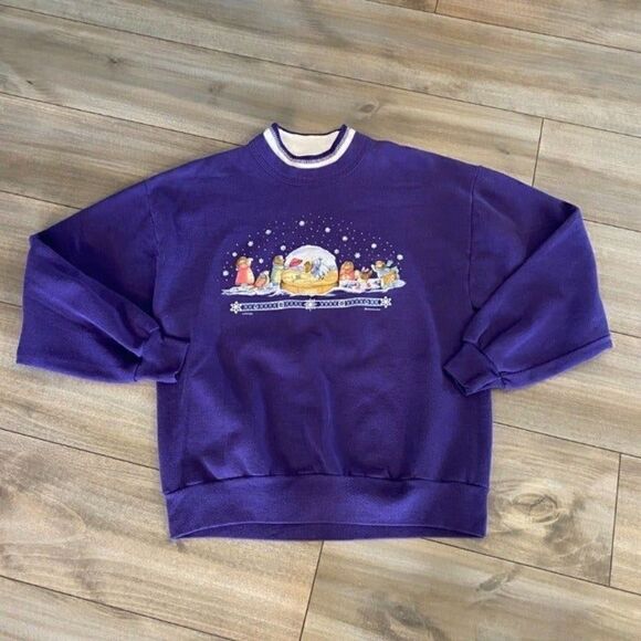 Vintage Snowglobe Purple Athletic Graphic Crewneck Women XL‎ - Picture 1 of 4